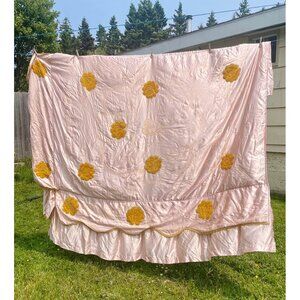 Pink Satin Full/Double Bedspread, 1920s Satin Bedspread, Hollywood Regency Style